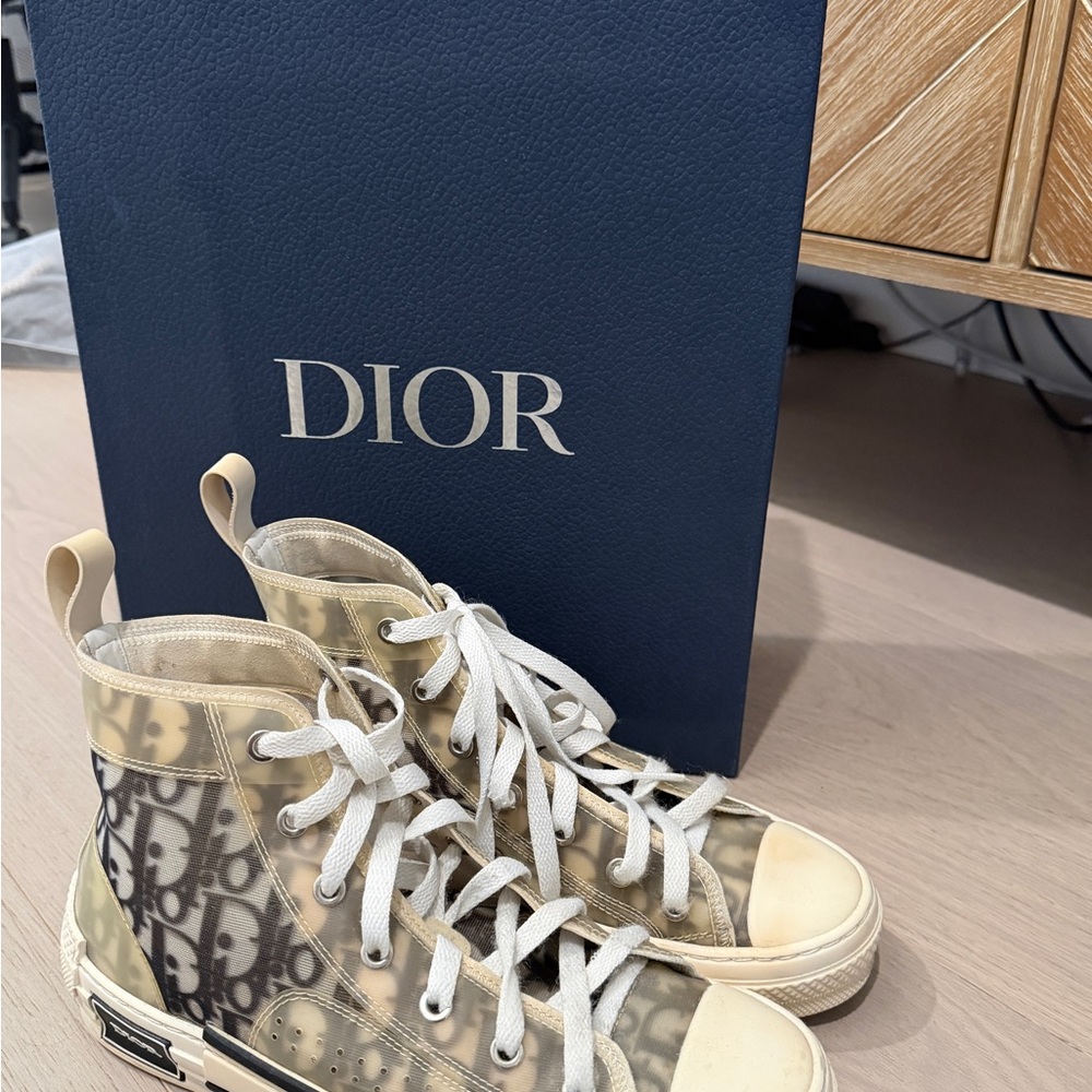 Dior Beige and Black High-Top Sneakers
